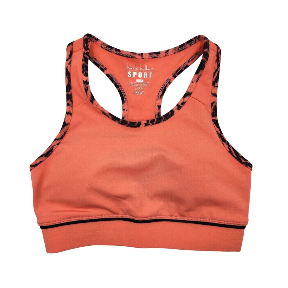 Nicole Miller Women Coral Solid Longline Low Impact Yoga Sports Bra Size S